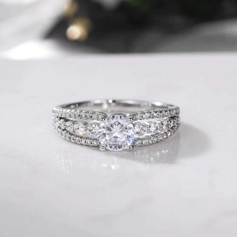 😍Diamond Shiny CZ Romantic Pure Silver Dainty Wedding Ring for Women, K868